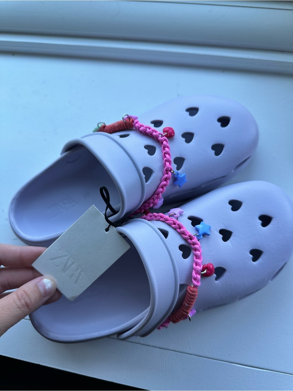 ZARA women’s Lavender Heart Clog Sandals with Pink Beaded Strap